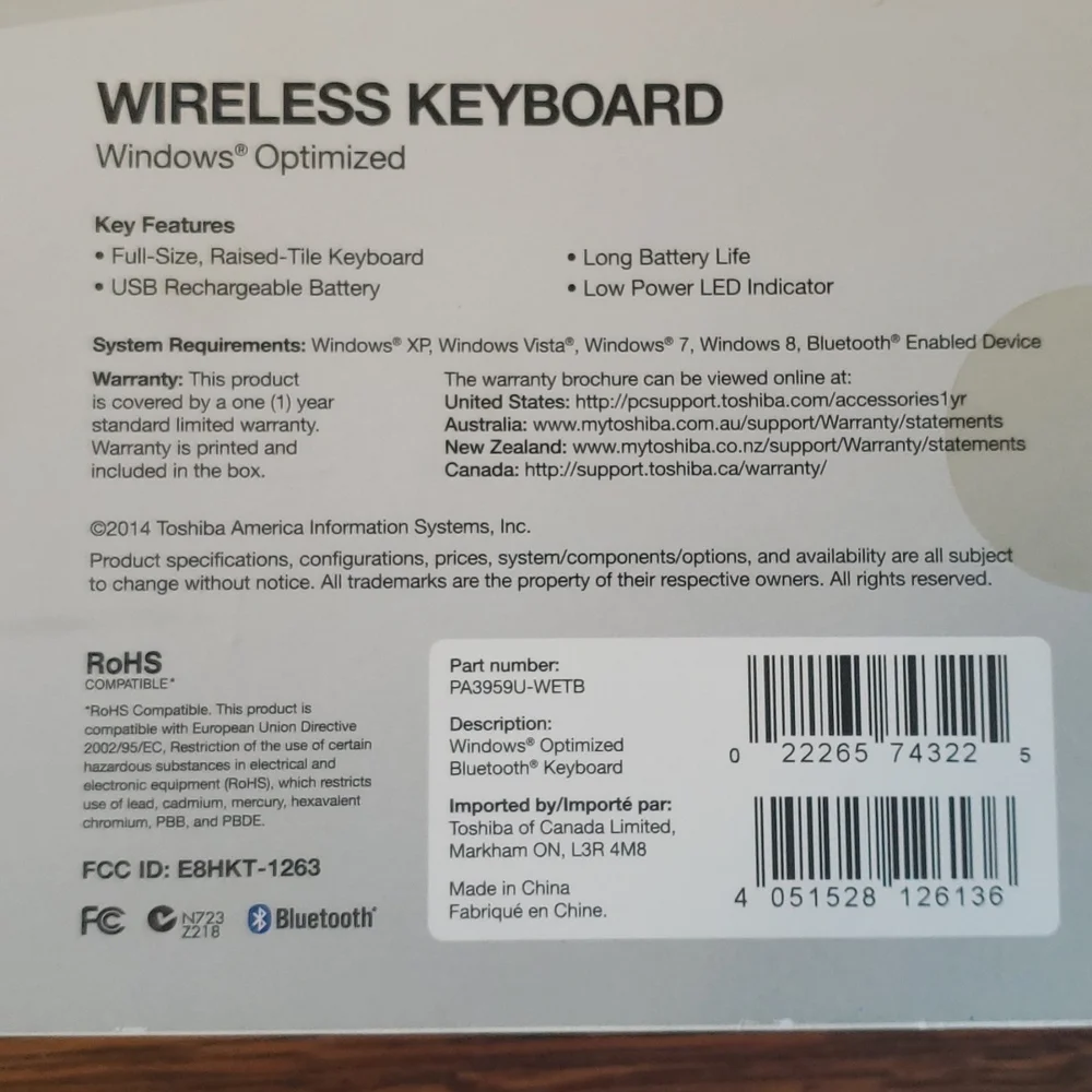 Toshiba Wireless Keyboard Windows Optimized.
